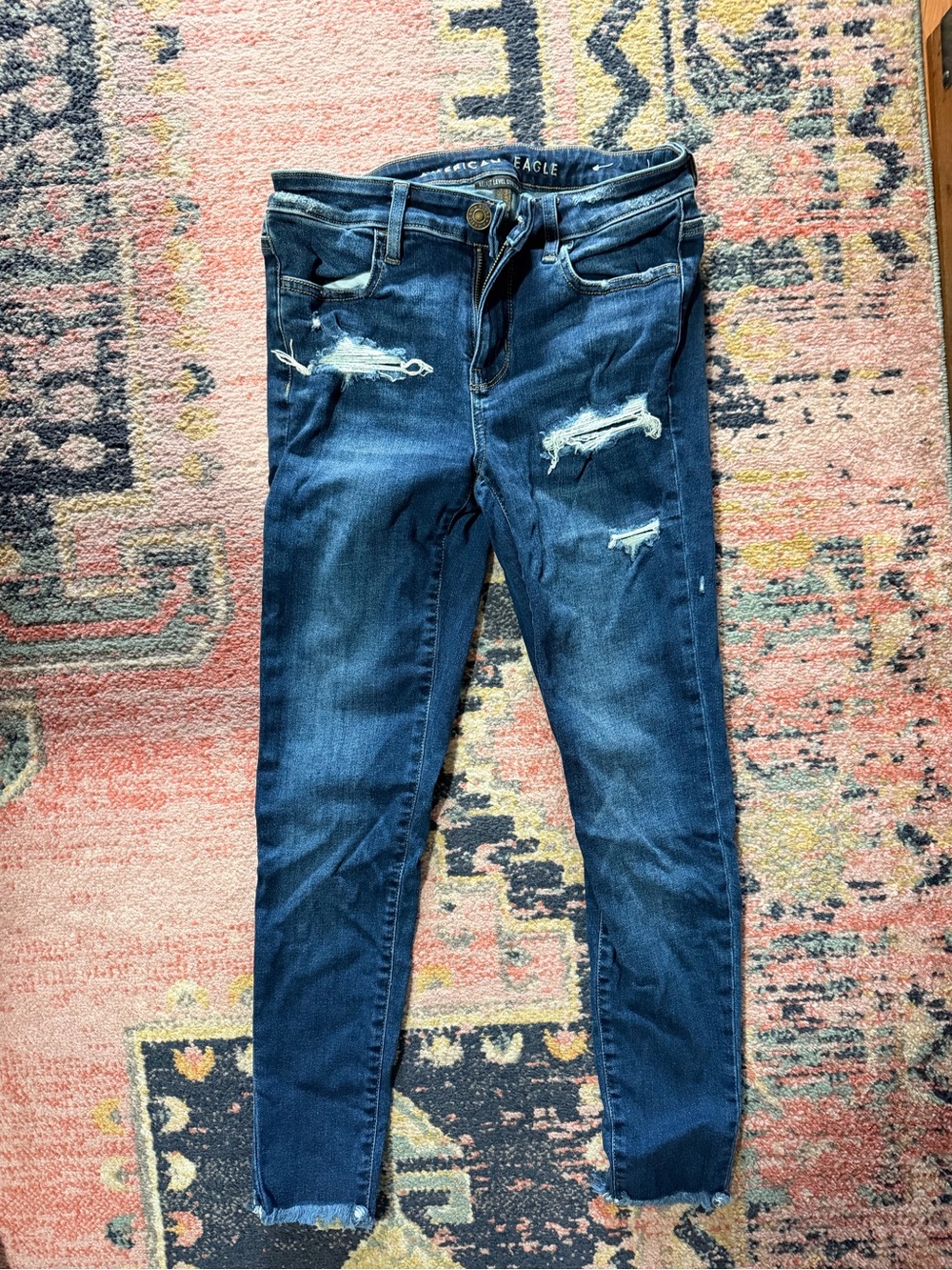 American Eagle Outfitters Dark Blue Distressed Skinny Jeans